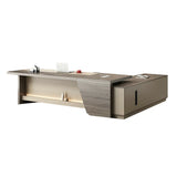 Beige Exterior Shelf Drawer Long L-Shape Executive Desk Image - 7