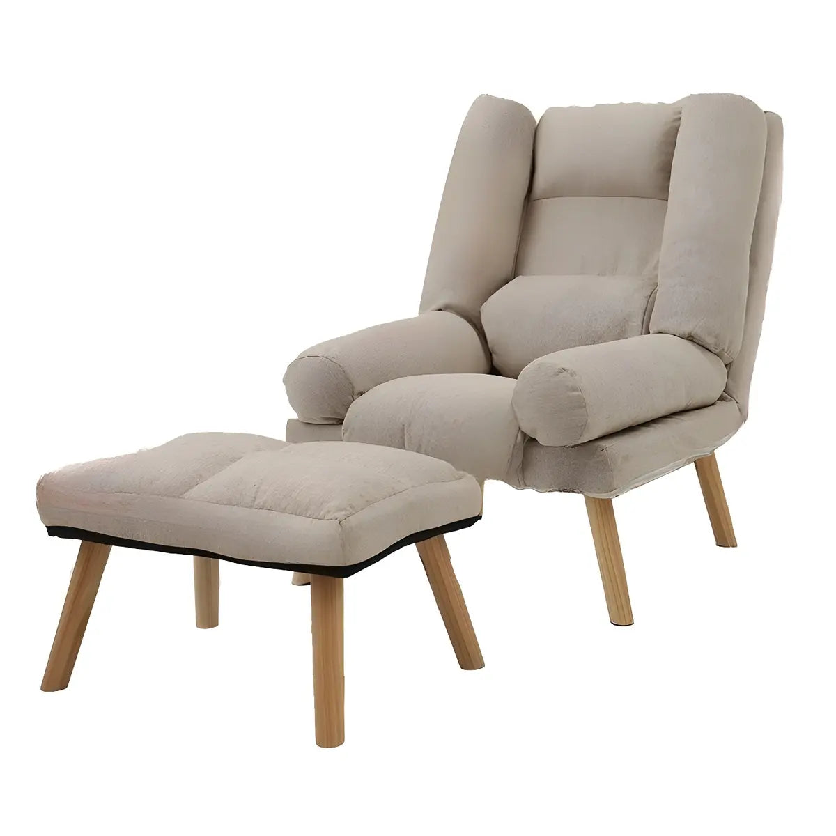 Beige Fabric Adjustable Back Recliner with Ottoman Image - 19