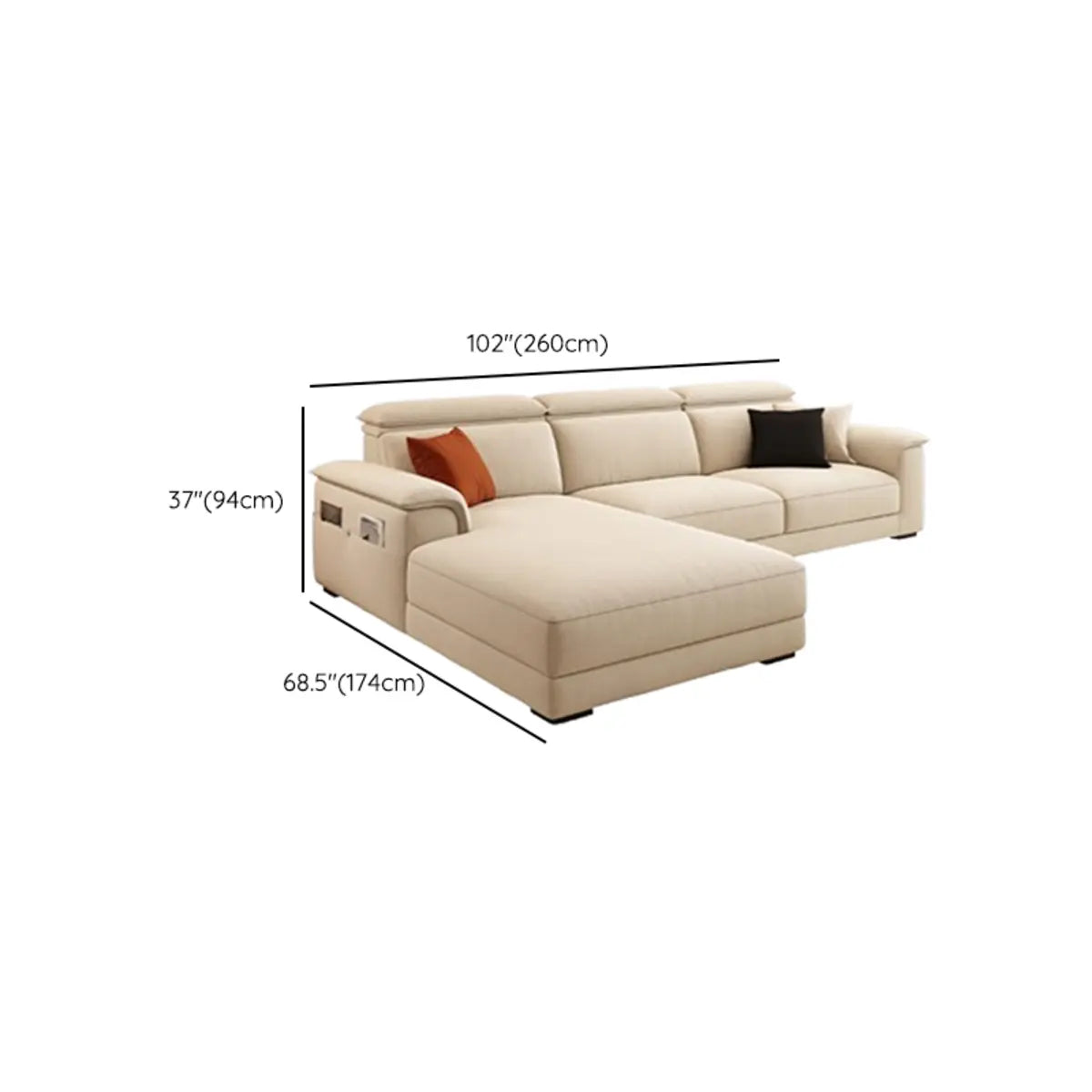 Beige Fabric Cushion Back Stationary Left Sofa Chaise Image - 16