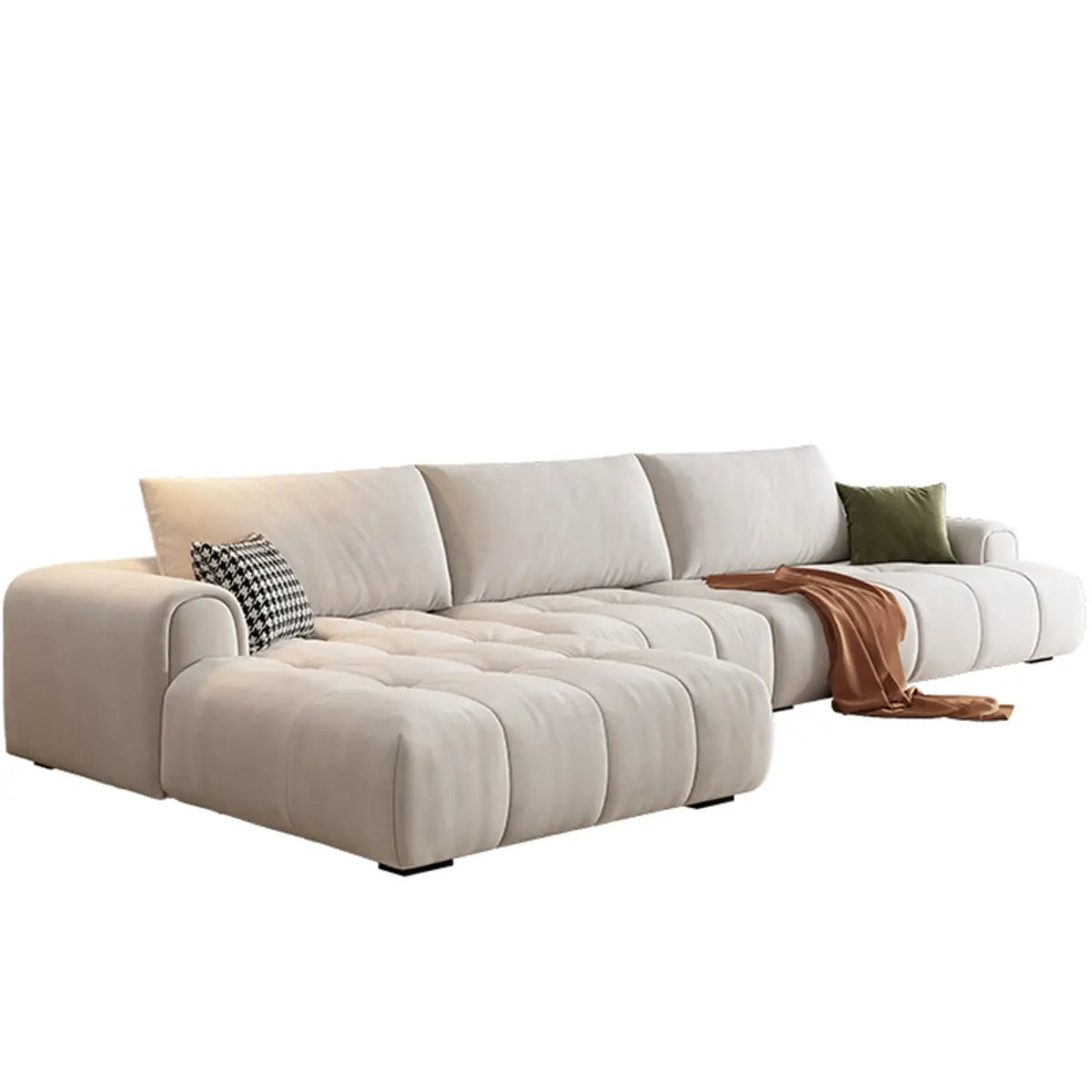 Beige Fabric Recessed Arm Left Reclining Sectional Image - 3