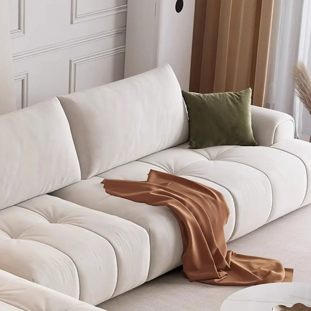 Beige Fabric Recessed Arm Left Reclining Sectional Image - 7