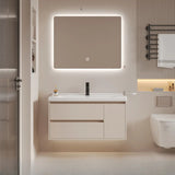 Beige Faucets and Sink LED Bathroom Vanity Set with Shelves Image - 3