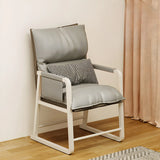 Beige Faux Leather Metal Frame Recliner with Cushions Image - 13