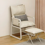 Beige Faux Leather Metal Frame Recliner with Cushions Image - 7