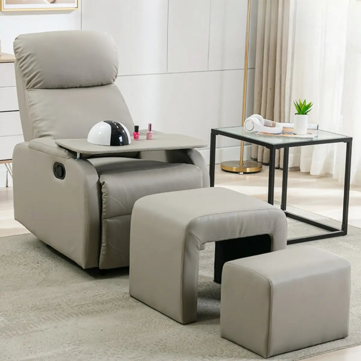 Beige Faux Leather Scalable Upholstered Power Recliner Image - 2