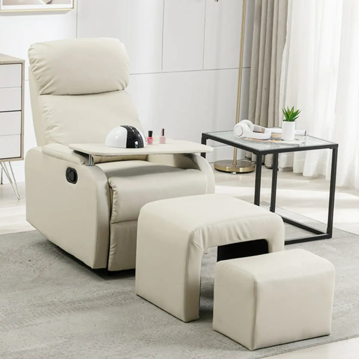 Beige Faux Leather Scalable Upholstered Power Recliner Image - 4