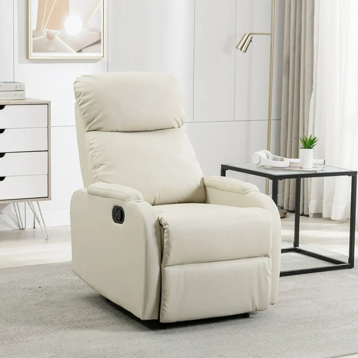 Beige Faux Leather Scalable Upholstered Power Recliner Image - 6