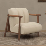 Beige Flannel Ash Wood Frame Fixed Back Accent Chair Image - 4