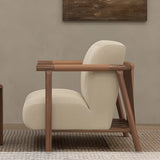 Beige Flannel Ash Wood Frame Fixed Back Accent Chair Image - 5