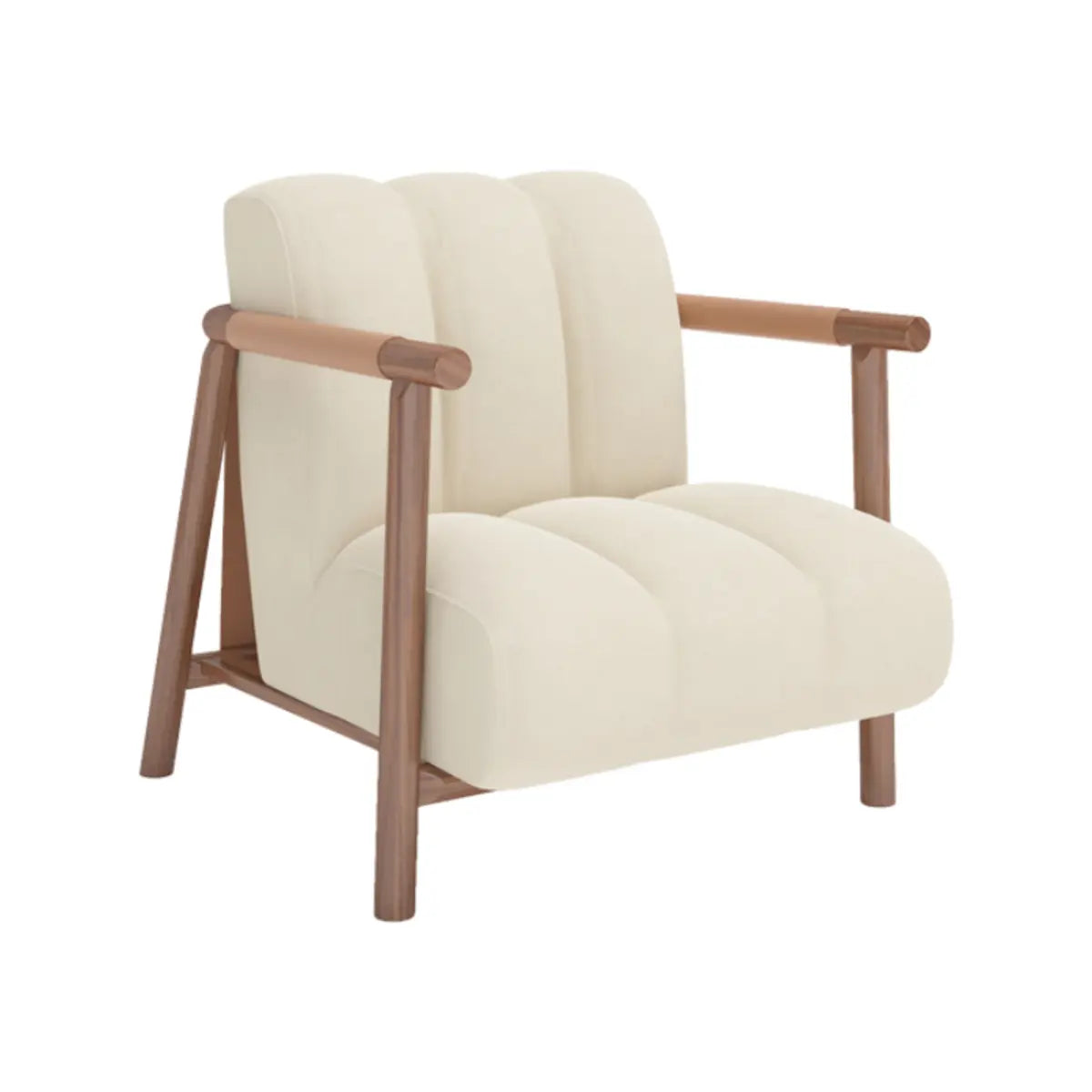 Beige Flannel Ash Wood Frame Fixed Back Accent Chair Image - 6