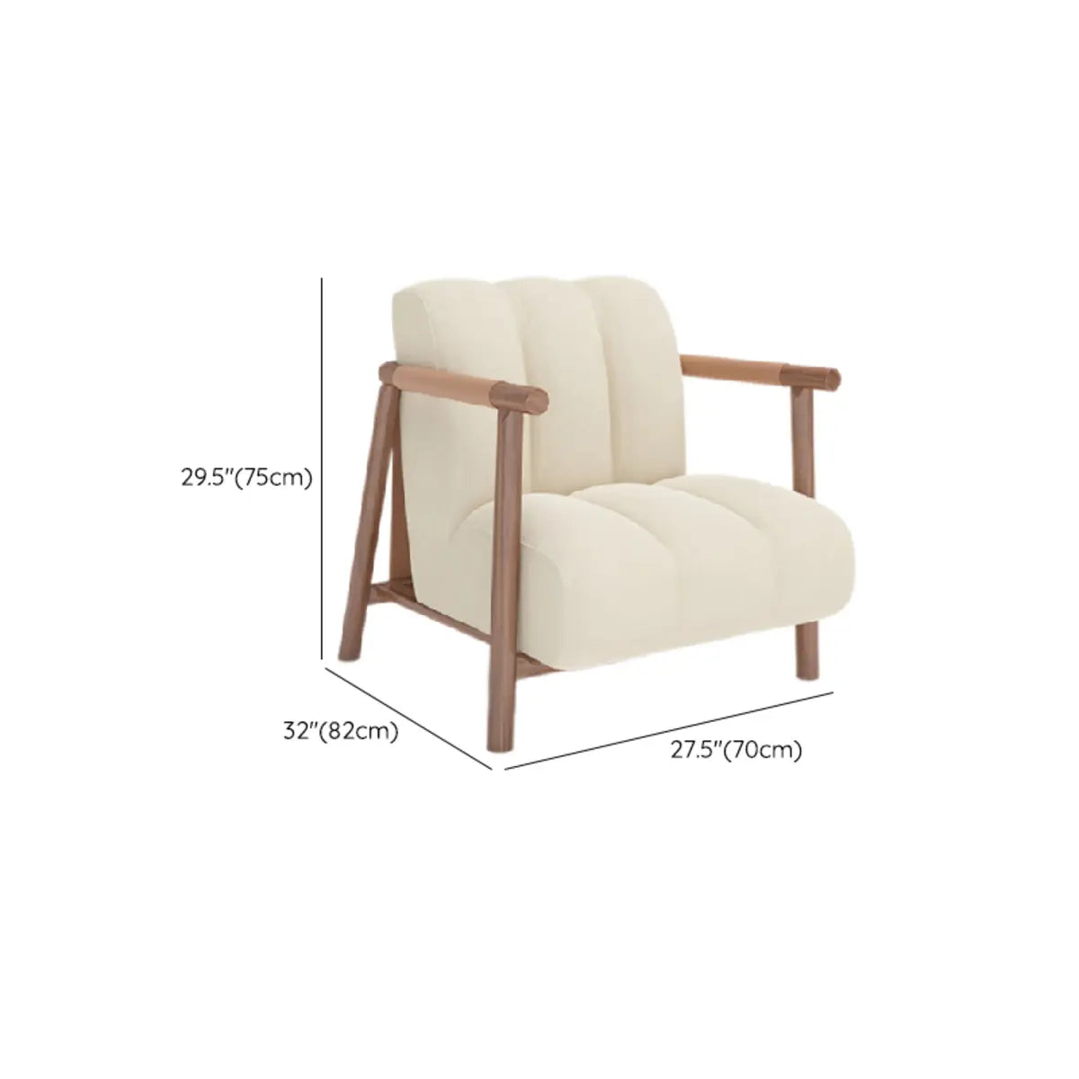 Beige Flannel Ash Wood Frame Fixed Back Accent Chair 