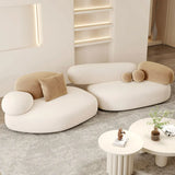 Beige Frosted Velvet Round Arms Curved Corner Sectional Image - 6