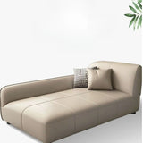 Beige Large Leather Reclining Chaise Lounge Sofa with Pillow Image - 13