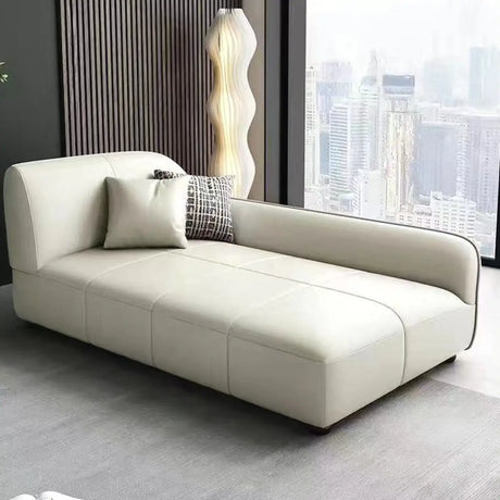 Beige Large Leather Reclining Chaise Lounge Sofa with Pillow Image - 2