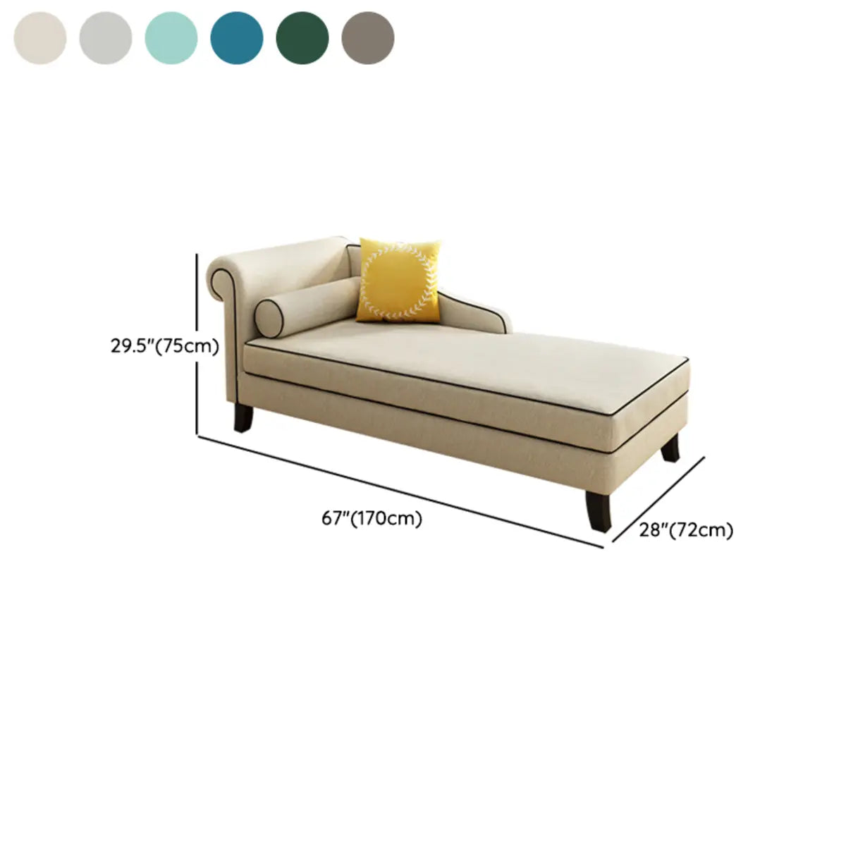 Beige Large Reclining Fabric Chaise Lounge with Pillow Image - 32