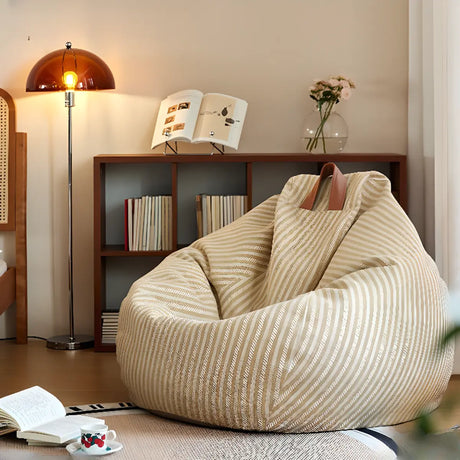 Beige Large Striped Removable Cover Bean Bag Chair Image - 1