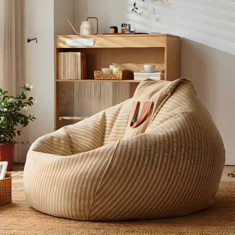 Beige Large Striped Removable Cover Bean Bag Chair Image - 9