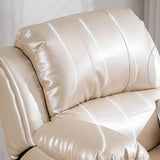 Beige Leather Adjustable Wood Lounge Recliner Chair Image - 13