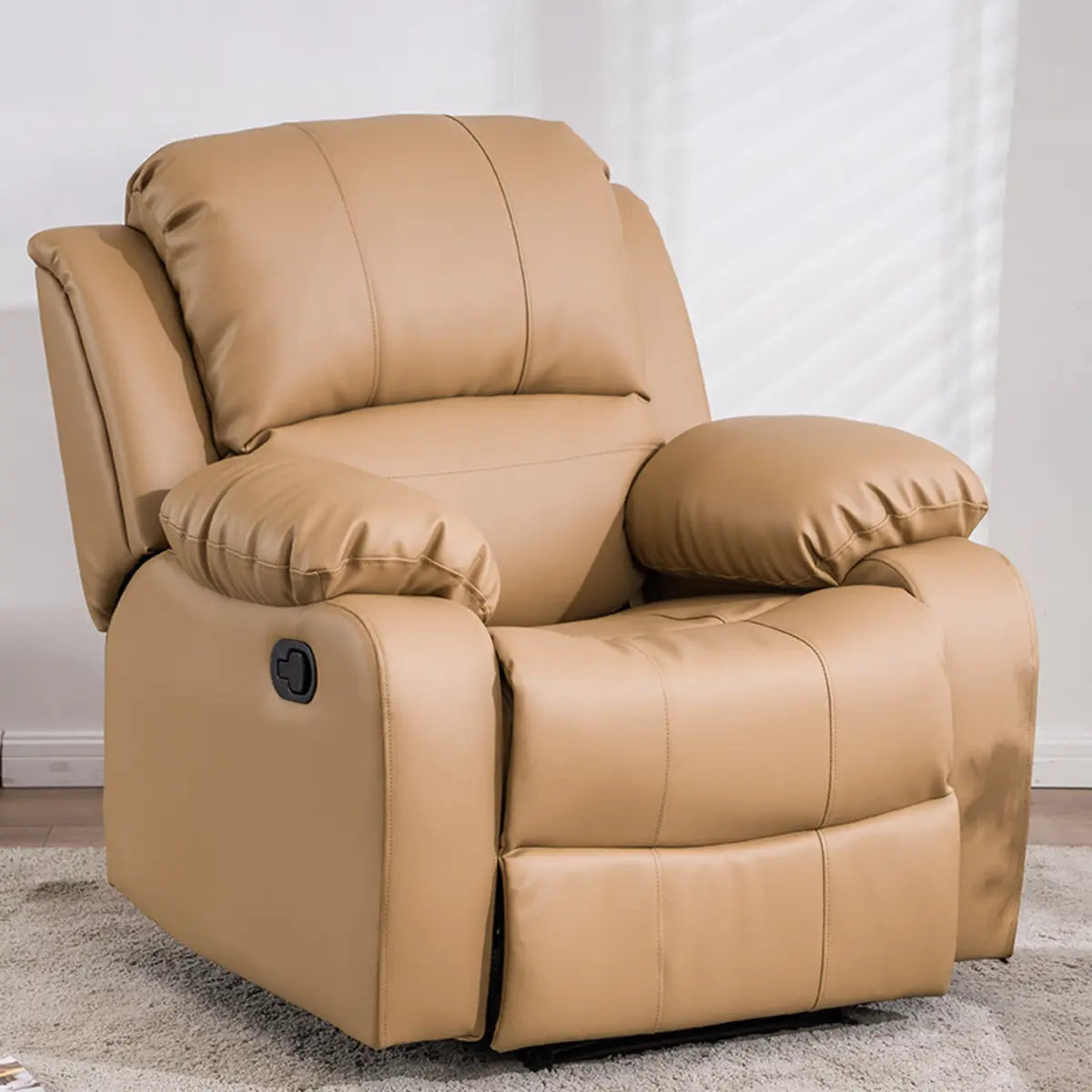 Beige Leather Adjustable Wood Lounge Recliner Chair Image - 4