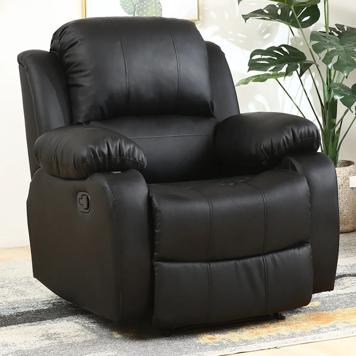 Beige Leather Adjustable Wood Lounge Recliner Chair Image - 5