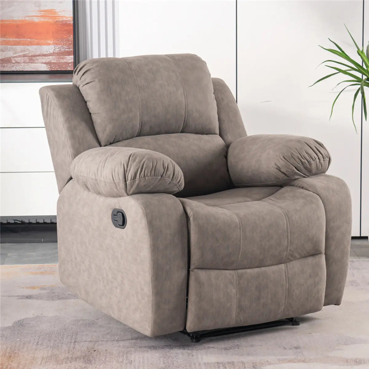 Beige Leather Adjustable Wood Lounge Recliner Chair Image - 8