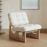 Beige Leather Biscuit Back Light Wood Sled Side Chair Image - 3