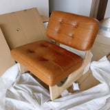 Beige Leather Biscuit Back Light Wood Sled Side Chair Image - 7