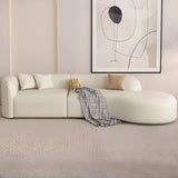 Beige Leather Pine Wood Frame Curved Corner Sectional Image - 3