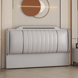 Beige Leather Rectangle Upholstered Headboard with Legs Image - 2