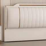 Beige Leather Rectangle Upholstered Headboard with Legs Image - 4