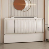 Beige Leather Rectangle Upholstered Headboard with Legs Image - 5