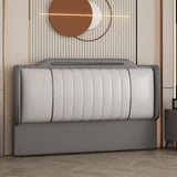 Beige Leather Rectangle Upholstered Headboard with Legs Image - 7