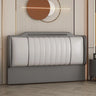 Beige Leather Rectangle Upholstered Headboard with Legs Image - 7