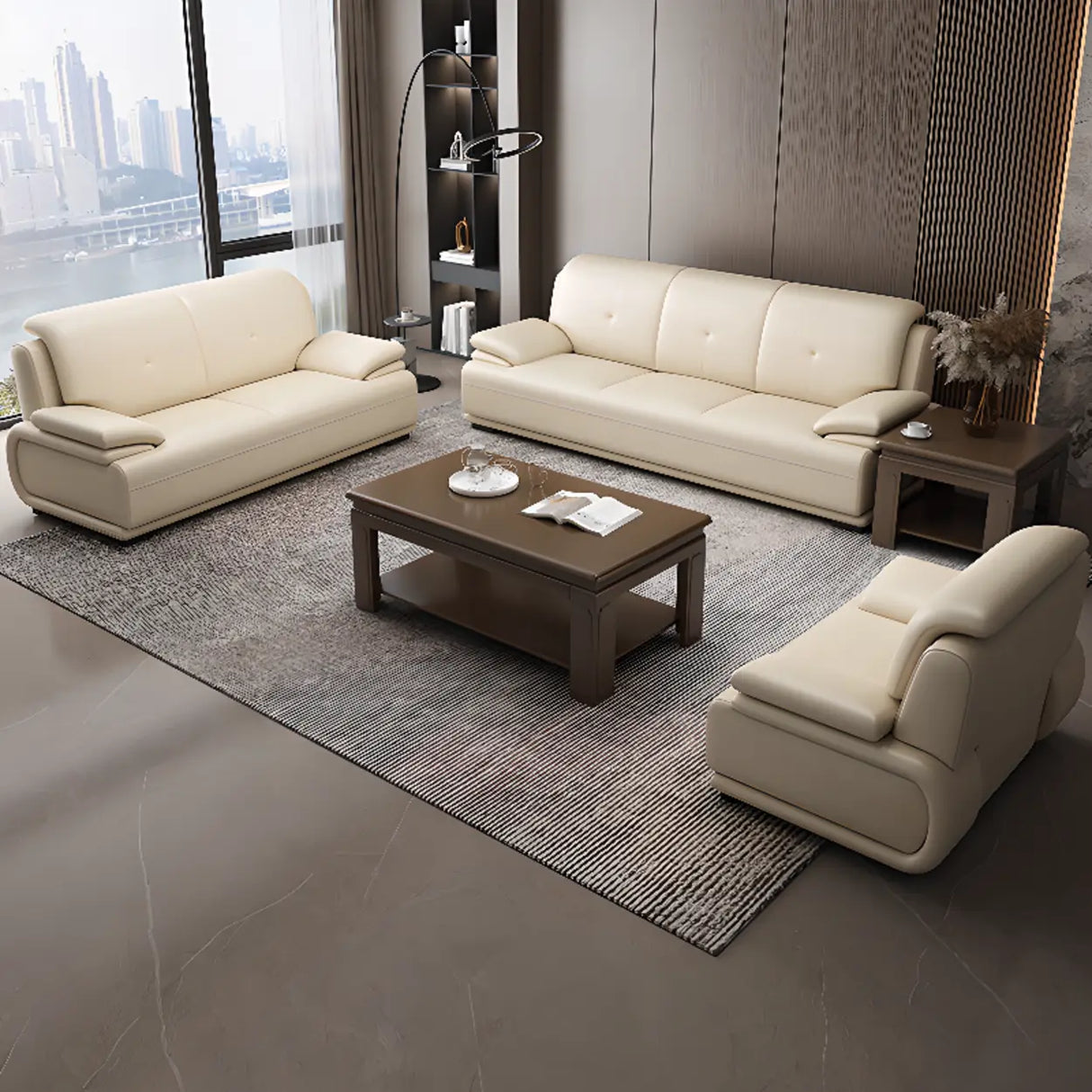 Beige Leather Sponge Sofa Set for Reception Area Image - 1