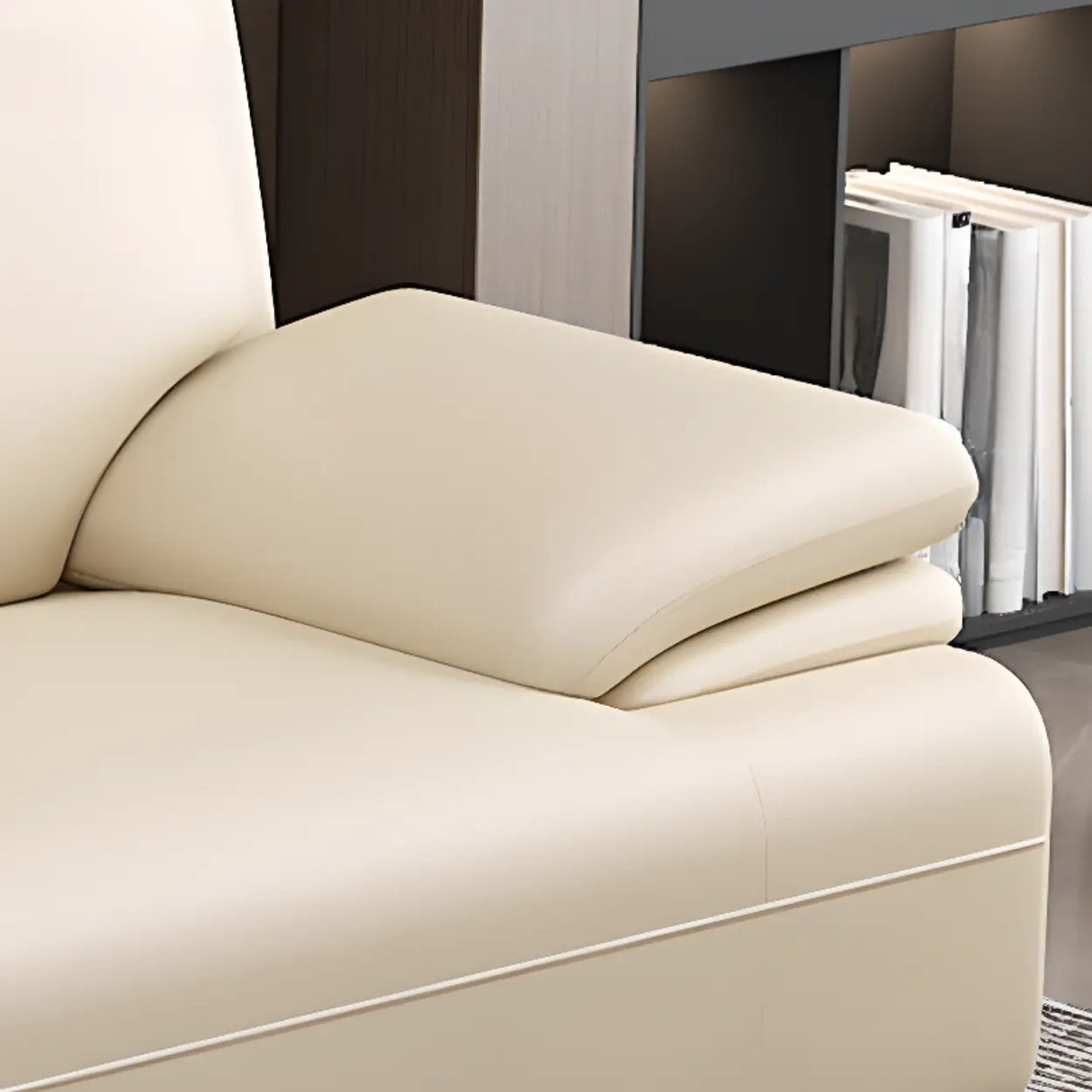 Beige Leather Sponge Sofa Set for Reception Area Image - 10