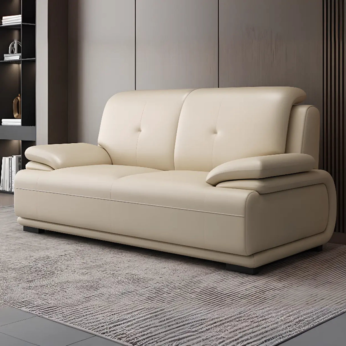 Beige Leather Sponge Sofa Set for Reception Area Image - 5