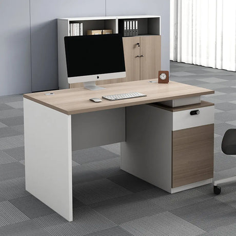 Beige Manufactured Wood Drawers Cabinet Computer Desk Image - 1