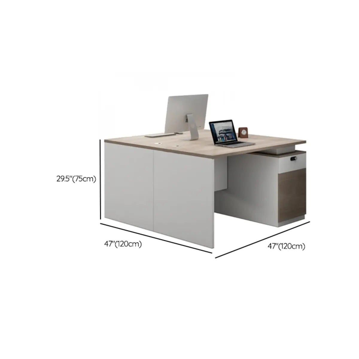 Beige Manufactured Wood Drawers Cabinet Computer Desk Image - 13