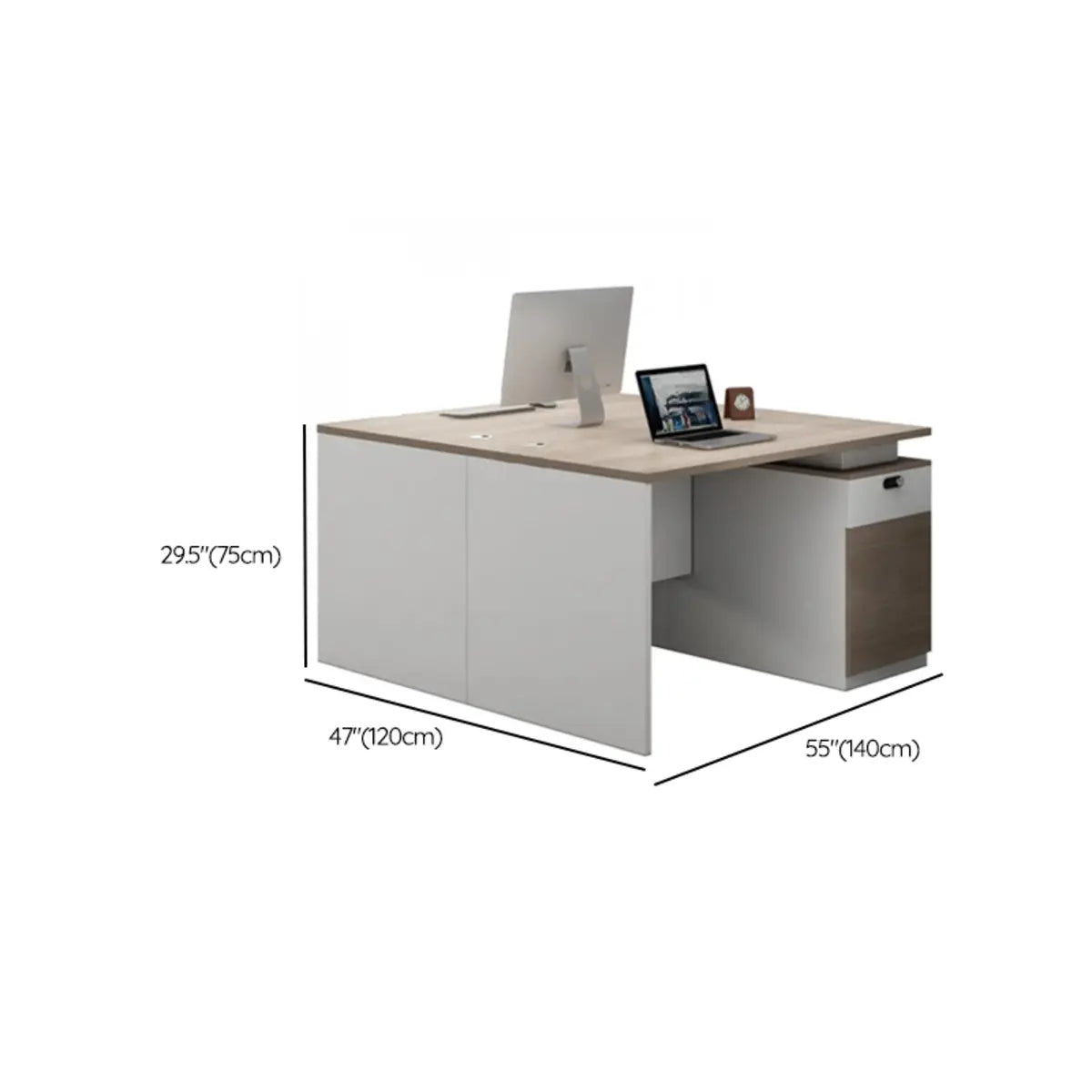 Beige Manufactured Wood Drawers Cabinet Computer Desk Image - 14