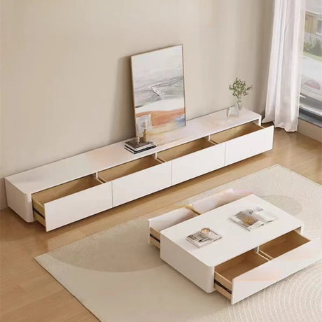 Beige Manufactured Wood Rectangle Drawers TV Stand Image - 2