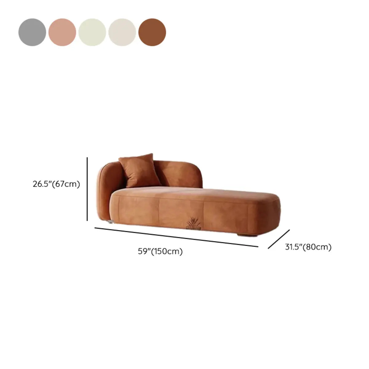 Beige Medium Rectangle Fabric Chaise Lounge with Pillow 