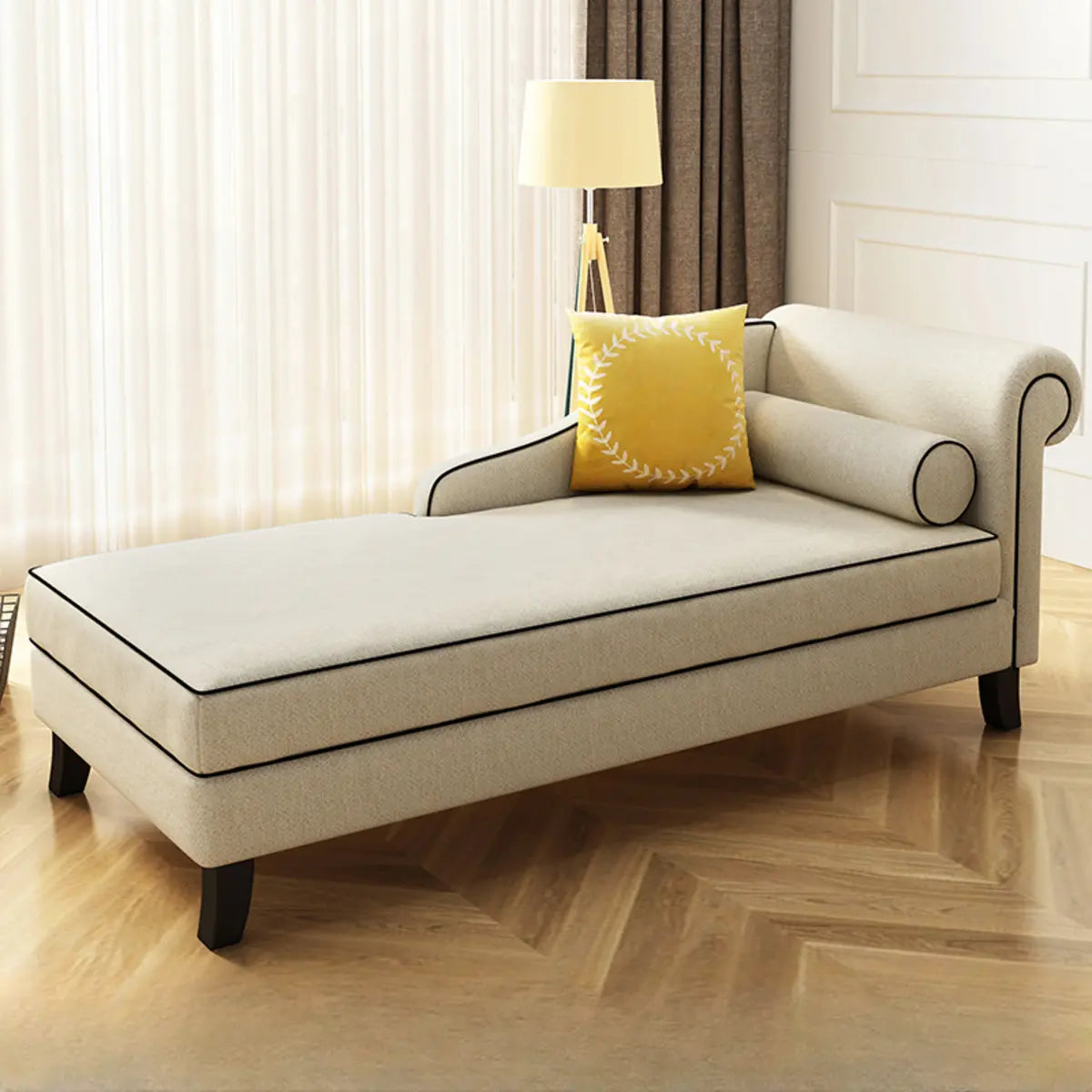 Beige Medium Rectangle Fabric Pillow Chaise Lounge Image - 2