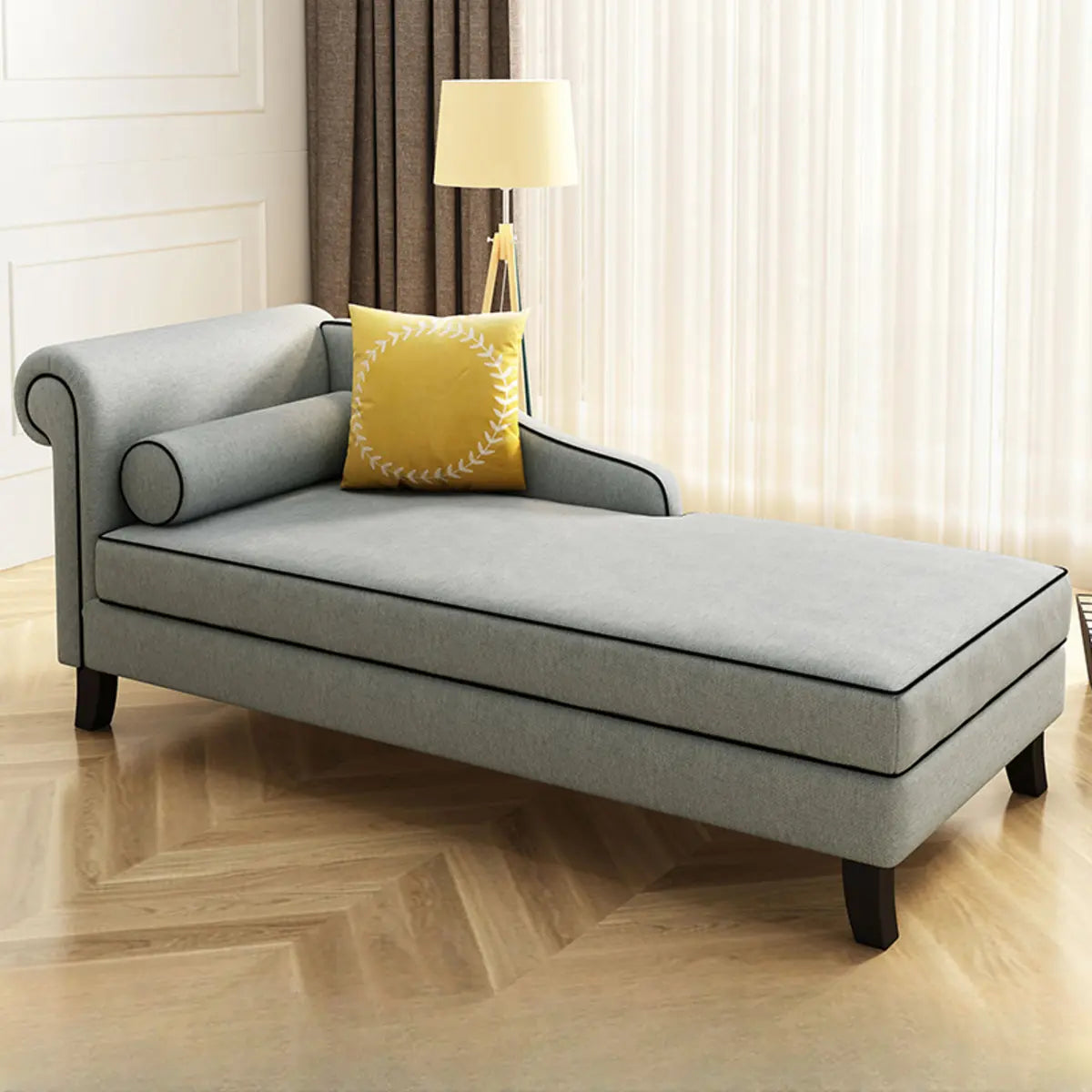 Beige Medium Rectangle Fabric Pillow Chaise Lounge Image - 7