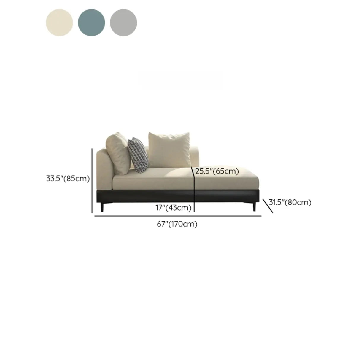 Beige Medium Rectangular Fabric Pillow Chaise Lounge 