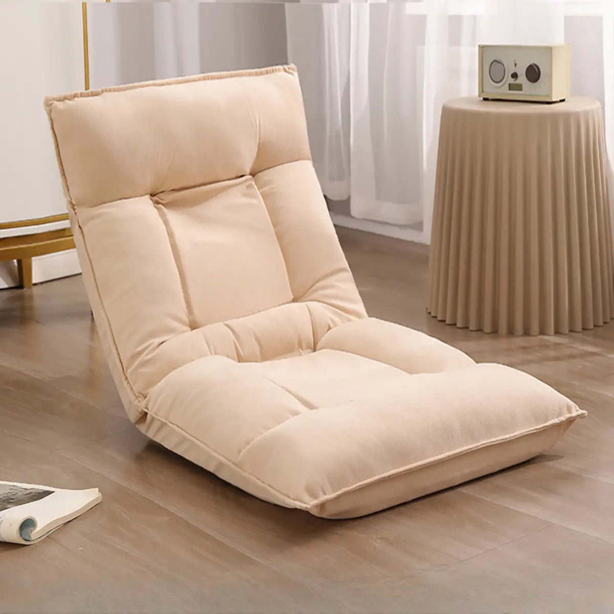 Beige Medium Square Plush Removable Cover Bean Bag Chair Image - 10