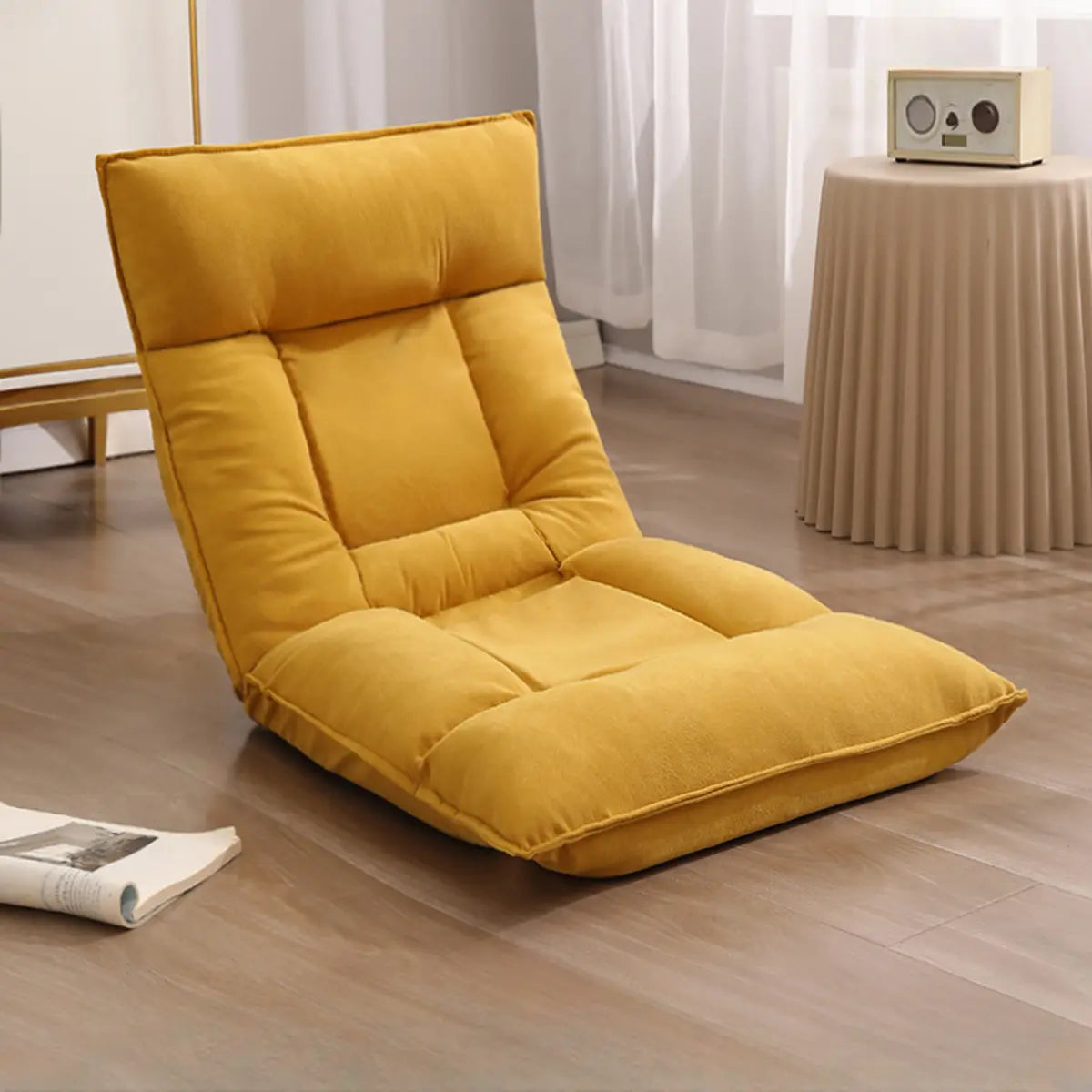 Beige Medium Square Plush Removable Cover Bean Bag Chair Image - 12