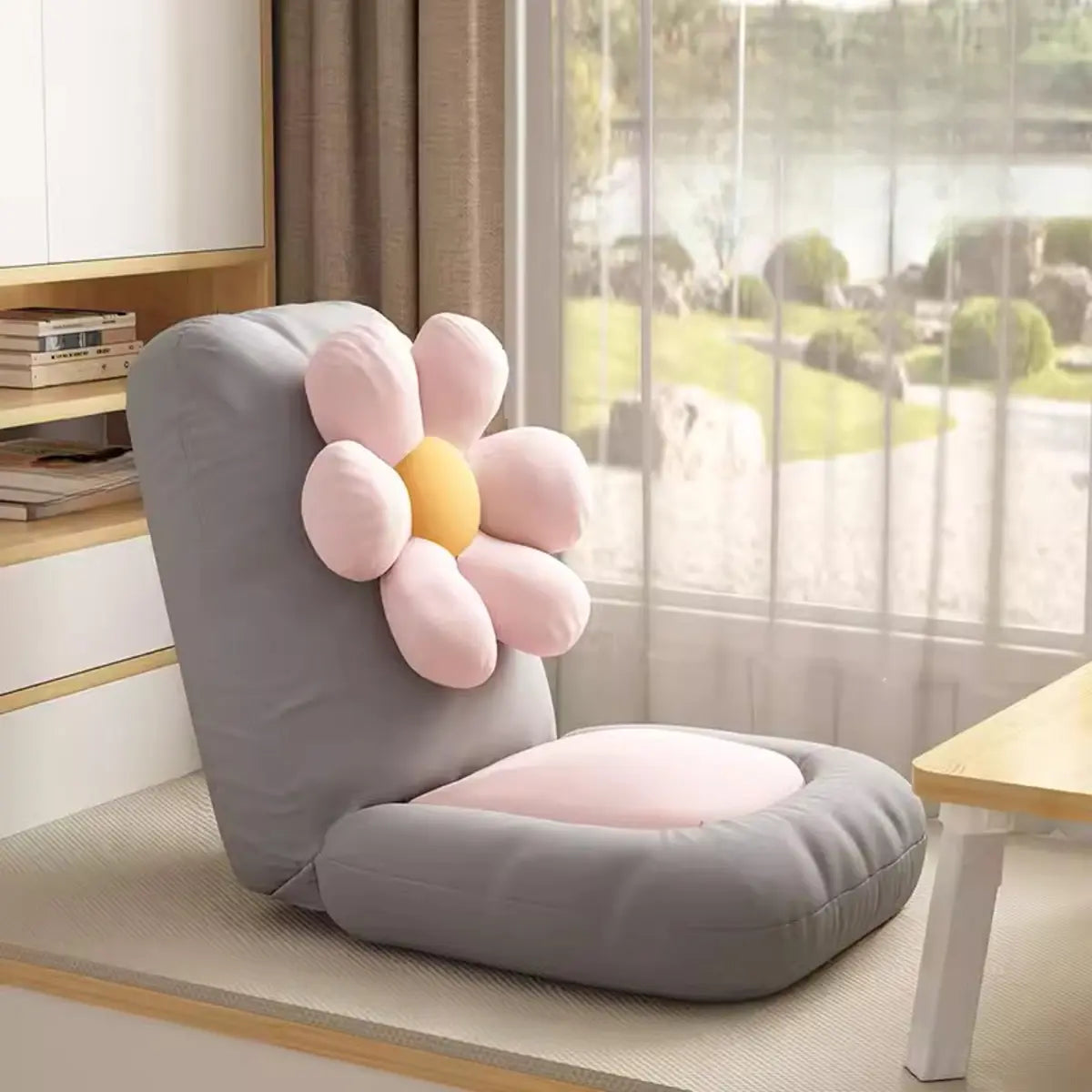 Beige Medium Square Plush Removable Cover Bean Bag Chair Image - 24