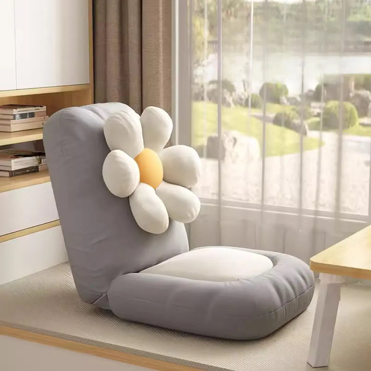 Beige Medium Square Plush Removable Cover Bean Bag Chair Image - 25