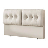 Beige Microfiber Leather Tufted Upholstered Headboard Image - 10