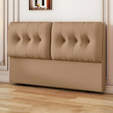 Beige Microfiber Leather Tufted Upholstered Headboard Image - 3